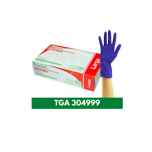 Universal Nitrile Examination LARGE Gloves, AS NZ Standard, Powder Free, Blue HACCP Carton (10 x 100) 