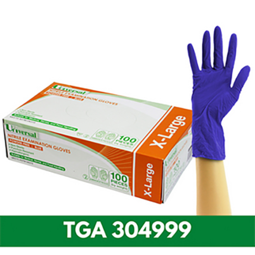 Universal Nitrile Examination EXTRA LARGE Gloves, AS NZ Standard, Powder Free, Blue HACCP Carton (10 x 100) 