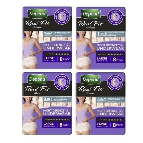 Depend Real Fit Night Defence Pants LARGE Female 1300ml Carton 32 ( 8 x 4)