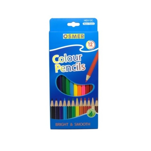 Osmer Wooden Case Hexagon Colour Pencils Pack 12 (HEX12C) 
