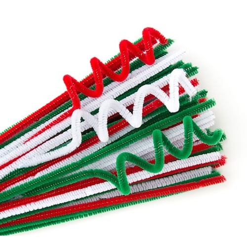 Chenille Stems 300 x 6mm Green/Red/White Pk 100 (CH052-CH)