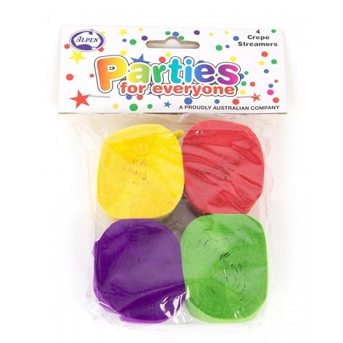 Small Crepe Streamers Mixed Colours Pk 4