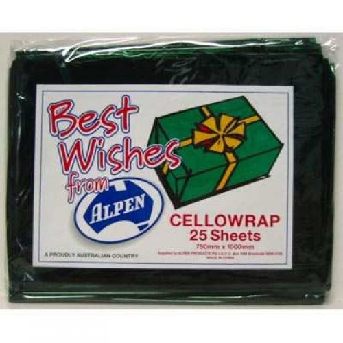 Cellophane Alpen 750 x 1000mm Green Pack 25 