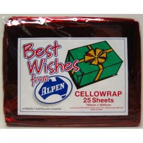 Cellophane Alpen 750 x 1000mm Red Pk 25