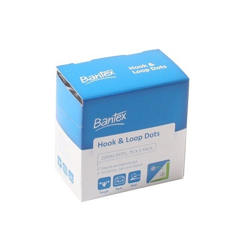 Bantex Hook & Loop Fastener Dots 75’s 22mm X 1.8m White (807200)
