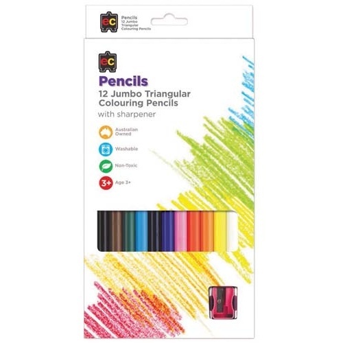 EC Jumbo Triangular Colouring Pencils with Sharpener 12pc