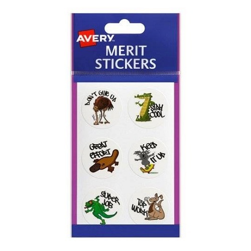 Merit Stickers Avery Aussie Animals Round Pack 96 (494592)