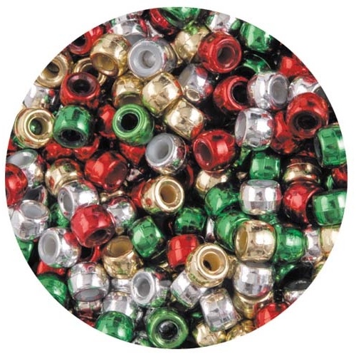 Pony Beads Christmas Pack 1000pc, Green, Red,Gold & Silver