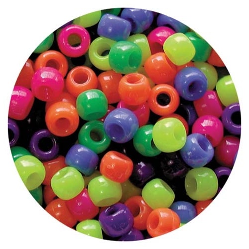 Pony Beads Neon Multi Mix 1600pcs 10mm Diameter (PBN1600)