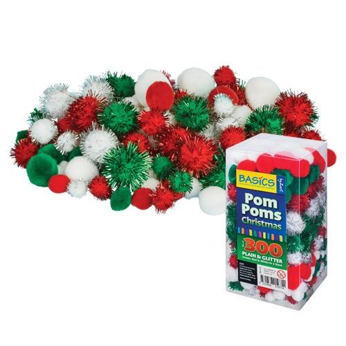Pom Poms Christmas 300pc Assorted Sizes