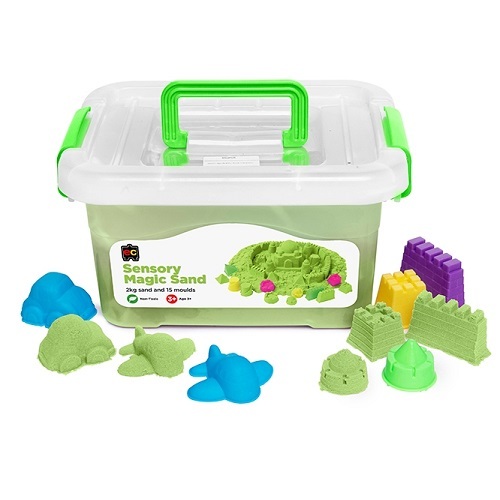 Sensory Magic Sand with Moulds 2kg Tub Green