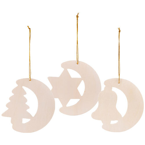 Hanging Wooden Christmas Shapes 12s