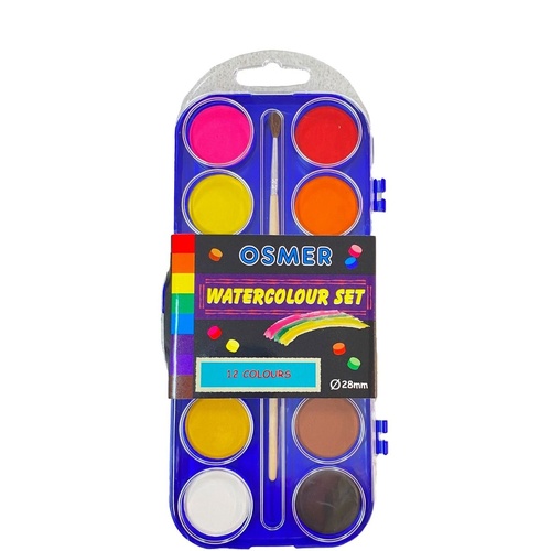 Osmer Watercolour Paint Set with Brush - 12 Colours