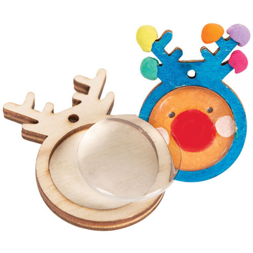 Wooden Reindeer Pendants with Cabochon 10 pack