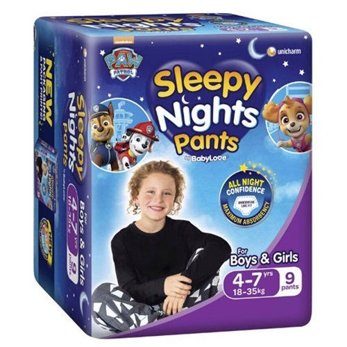 Babylove Sleepnights Pants 4-7 Yrs (18-35kg) Ctn 27 ( 9 x 3)