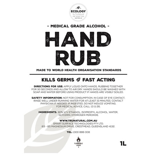 Hand Sanitiser 80% Alcohol HAND RUB 1 Litre Bottle