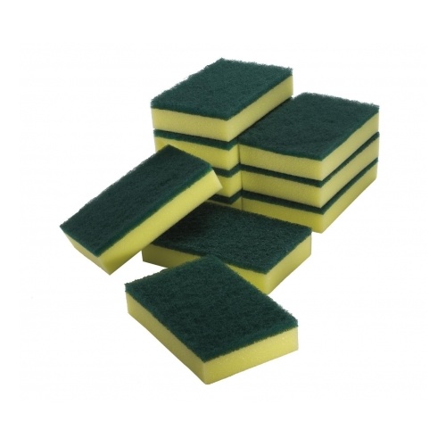 Sponge Scourer Green/Yellow - 10cm x 15cm x 3cm Pk 10