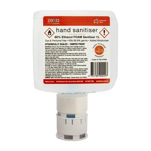 Zexa foam hand sanitiser 80% ethanol 1ltr cartridge Carton ( 1L x 6)