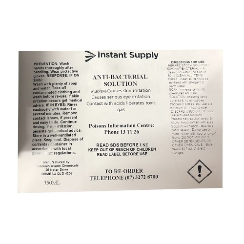 Antibacterial Solution Bottle Label (Label Only)