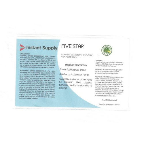 Five Star Disnfectant Bottle Label (Label Only)