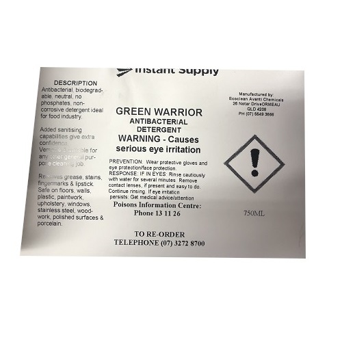 Green Warrior Bottle Label (Label Only)