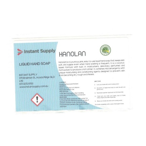 Hanolan Hand Wash Bottle Label (Label Only)