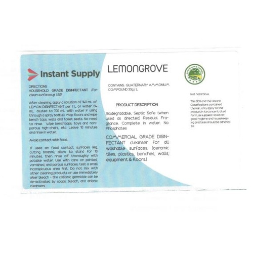 Lemon Grove Disinfectant Bottle Label (Label Only)