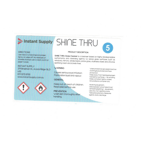 Shine Thru Window Cleaner Bottle Label (Label Only)