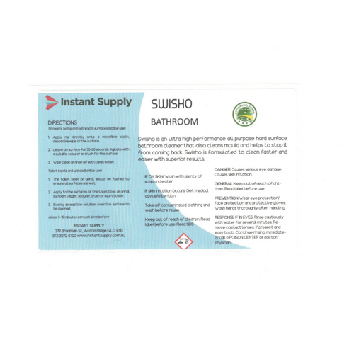 SWISHO bathroom cleaner Bottle Label (Label Only)