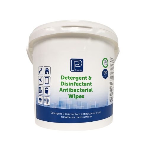 Premier Detergent & Disinfectant Antibacterial Wipes Tub 280