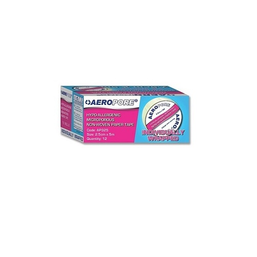 Hypo-Allergenic Microporous Non-Woven Paper Tape 2.5cm x 5m Box (12 Rolls)