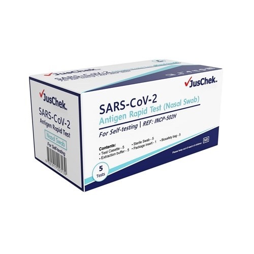 JusChek Covid-19 Antigen Rapid Test Nasal Swab for Self-Testing Pack of 5