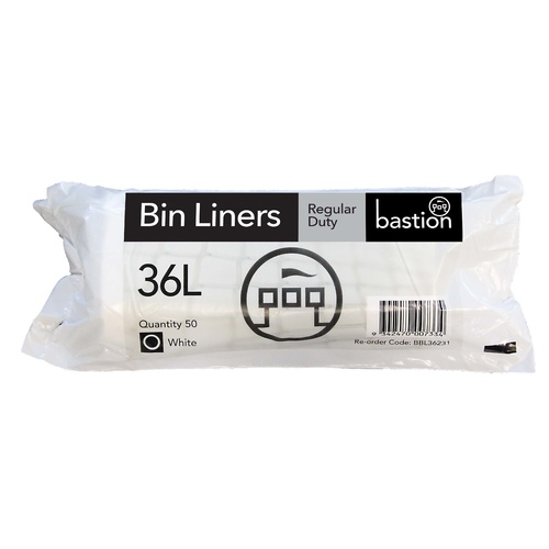 Kitchen Bin Liners 36L Large White Roll 50 