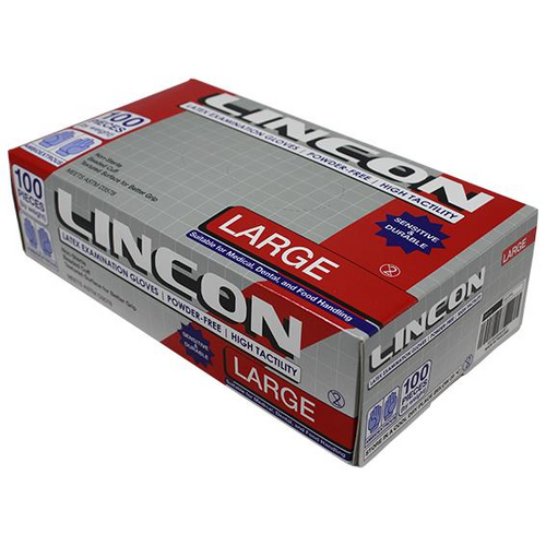 LINCON LATEX EXAM GLOVES ASTM PFREE LARGE 100 X 10