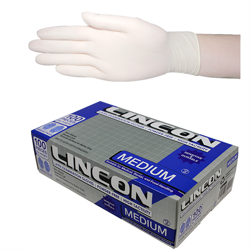 LINCON LATEX EXAM GLOVES ASTM PFREE MEDIUM 100 X 10