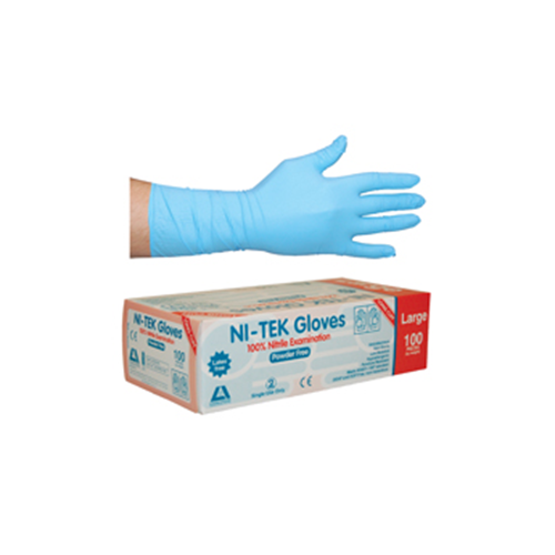 Ni-Tek Nitrile Gloves, Long Cuff, LARGE Blue Pack 100