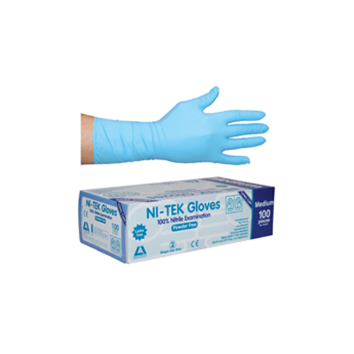 Ni-Tek Nitrile Gloves, Long Cuff, MEDIUM Blue Pack 100