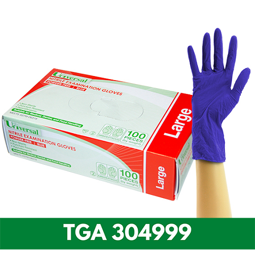 Universal Nitrile LARGE Gloves, AS NZ Standard, Powder Free, Blue HACCP Carton (10 x 100) 