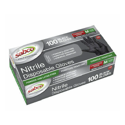 Sabco Black Nitrile Gloves Medium Ctn (10 x 100)