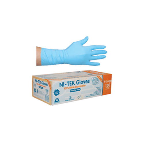 Ni-Tek Nitrile Gloves, Long Cuff, EXTRA LARGE Blue Pack 100