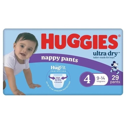 Huggies Ultra Dry Nappy Pants Size 4 Boy (9-14Kg) Pack 29