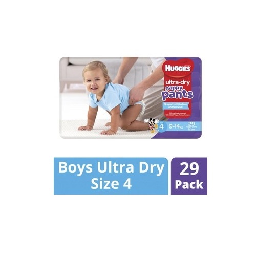 Huggies Ultra Dry Nappy Pants For Boys SIZE 4 (9-14Kg) Pack 29