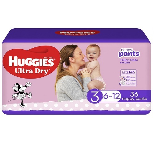 Huggies Nappy Pant Girl Crawler  6-12kg (SIZE 3) Pack 36