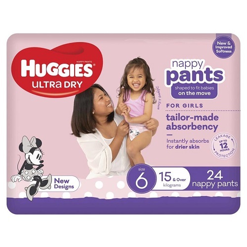 Huggies Nappy Pant Girl Junior 15+ kg (SIZE 6) Pack 24