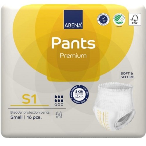 ABENA Pants S1 Premium Pull-ups 60 90cm Unisex 1400ml White/ Yellow Stripe Carton 96 ( 16 x 6) (1000021318)