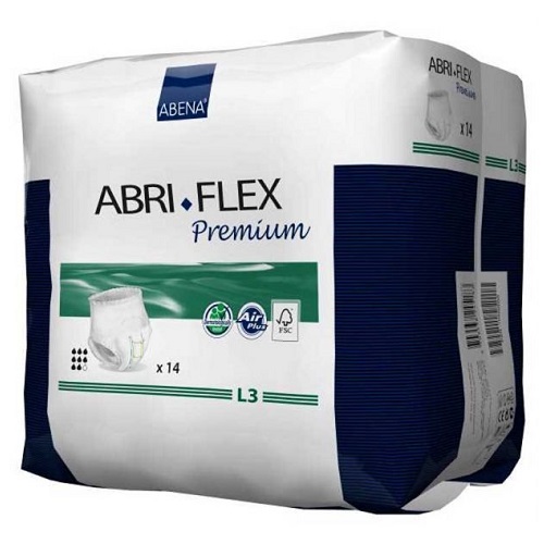Abri Flex Premium L3 Large (Waist 100 140cm Unisex 2400ml White/ Green Stripe) CTN (14 x 6)