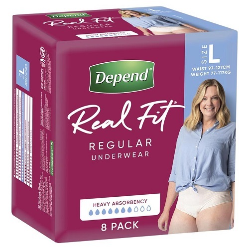 Depend Real Fit REGULAR Underwear for Women LARGE 97 -127cm 610ml Nude CARTON 8 x 4