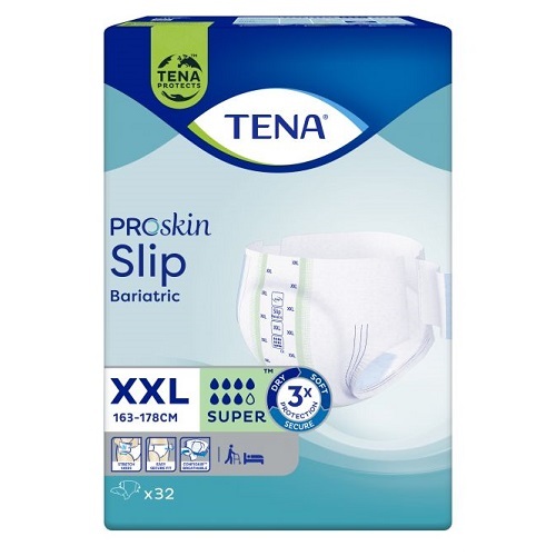 TENA ProSkin Slip Bariatric Waist 163 178 cm 1855ml XXL Carton 16 ( 8 X 2 )