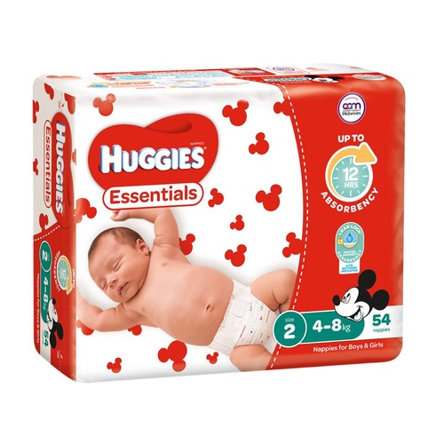 Huggies Essentials Infant Nappy (SIZE 2) Carton 216 (54 x4)