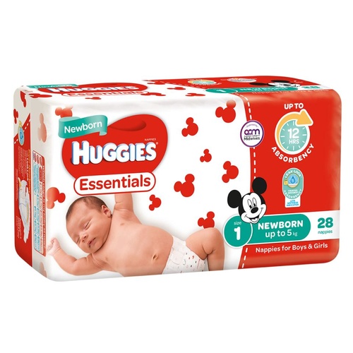 Huggies Essentials Newborn Nappy (SIZE 1) Carton 112 (28 x4)